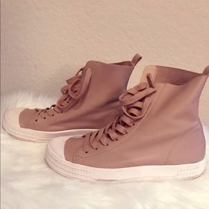 TOPSHOP Cream Leather Lace-up Sneakers - Sz 9/39